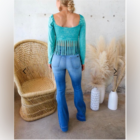 Turquoise 💙Mineral Dyed Fringe Crop Top -PLEASE READ DESCRIPTION ⬇️ - Picture 11 of 14